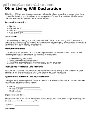 Official Ohio Living Will Document