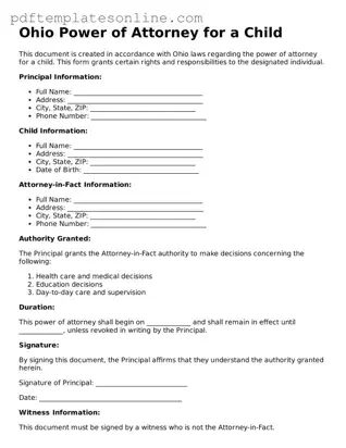 Official Ohio Power of Attorney for a Child Document