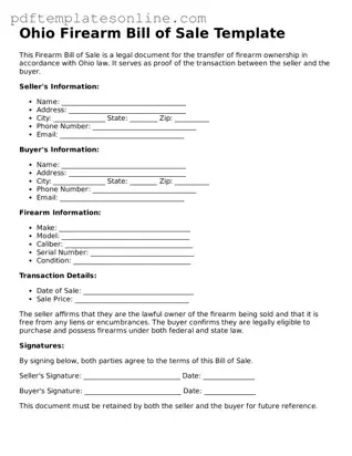 Official Ohio Firearm Bill of Sale Document