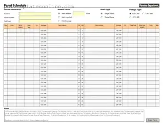 Blank Electrical Panel Schedule Form