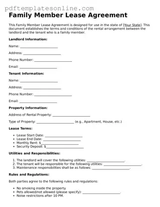 Fillable Family Member Lease Agreement Document