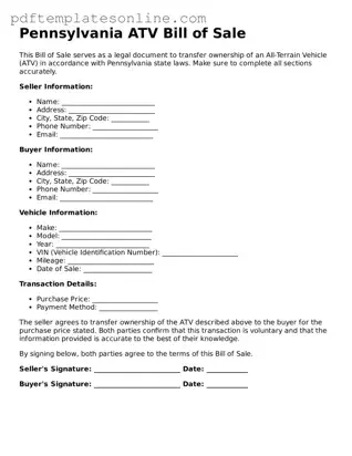 Official Pennsylvania ATV Bill of Sale Document