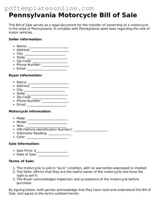 Official Pennsylvania Motorcycle Bill of Sale Document