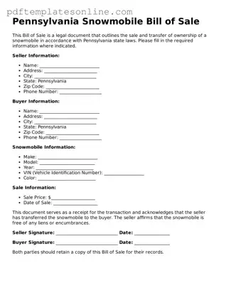 Official Pennsylvania Snowmobile Bill of Sale Document