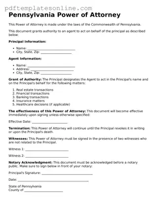 Official Pennsylvania Power of Attorney Document