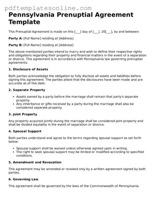 Official Pennsylvania Prenuptial Agreement Document