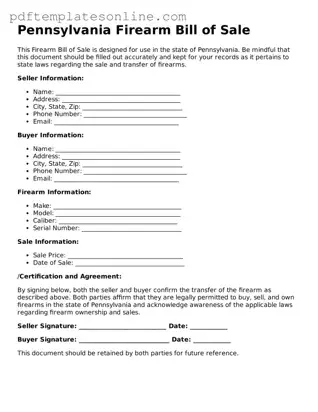 Official Pennsylvania Firearm Bill of Sale Document