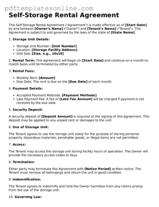 Fillable Self-Storage Rental Agreement Document