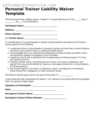 Fillable Personal Trainer Liability Waiver Document