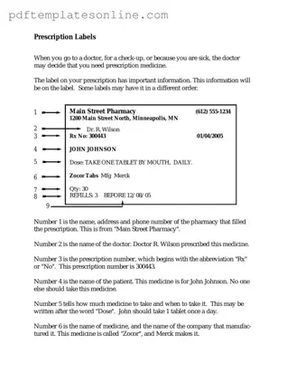 Blank Prescription Label Form