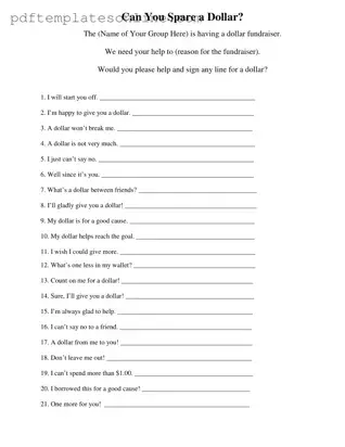 Blank Donated A Dollar Form