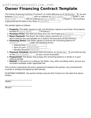 Fillable Owner Financing Contract Document