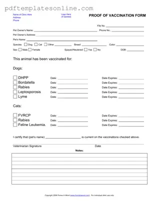 Blank Proof Of Vaccination Dog Form