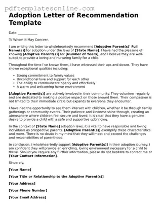 Fillable Adoption Letter of Recommendation Document