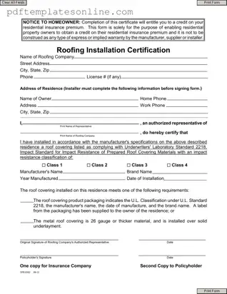 Blank Roofing Certificate Form