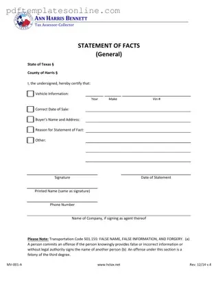Blank Statement Of Fact Texas Form