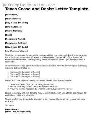 Official Texas Cease and Desist Letter Document