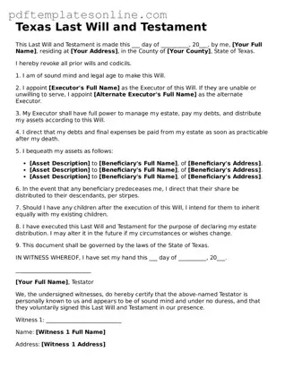 Official Texas Last Will and Testament Document