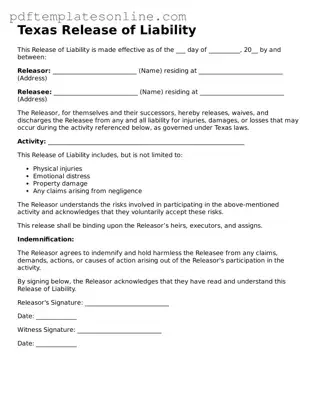 Official Texas Release of Liability Document