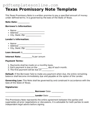 Official Texas Promissory Note Document