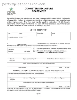 Blank Texas Odometer Statement Form