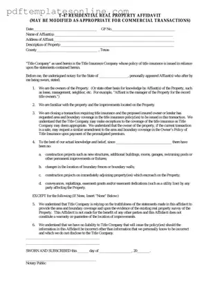 Blank Texas residential property affidavit T-47 Form