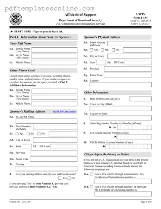 Blank USCIS I-134 Form