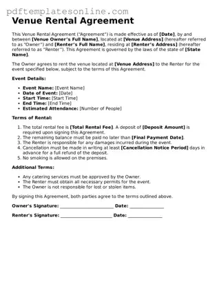 Fillable Venue Rental Agreement Document