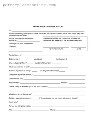 Blank Verification Rental Form