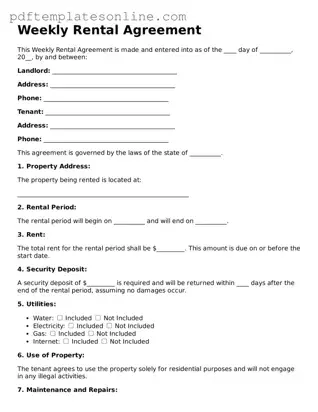 Fillable Weekly Rental Agreement Document