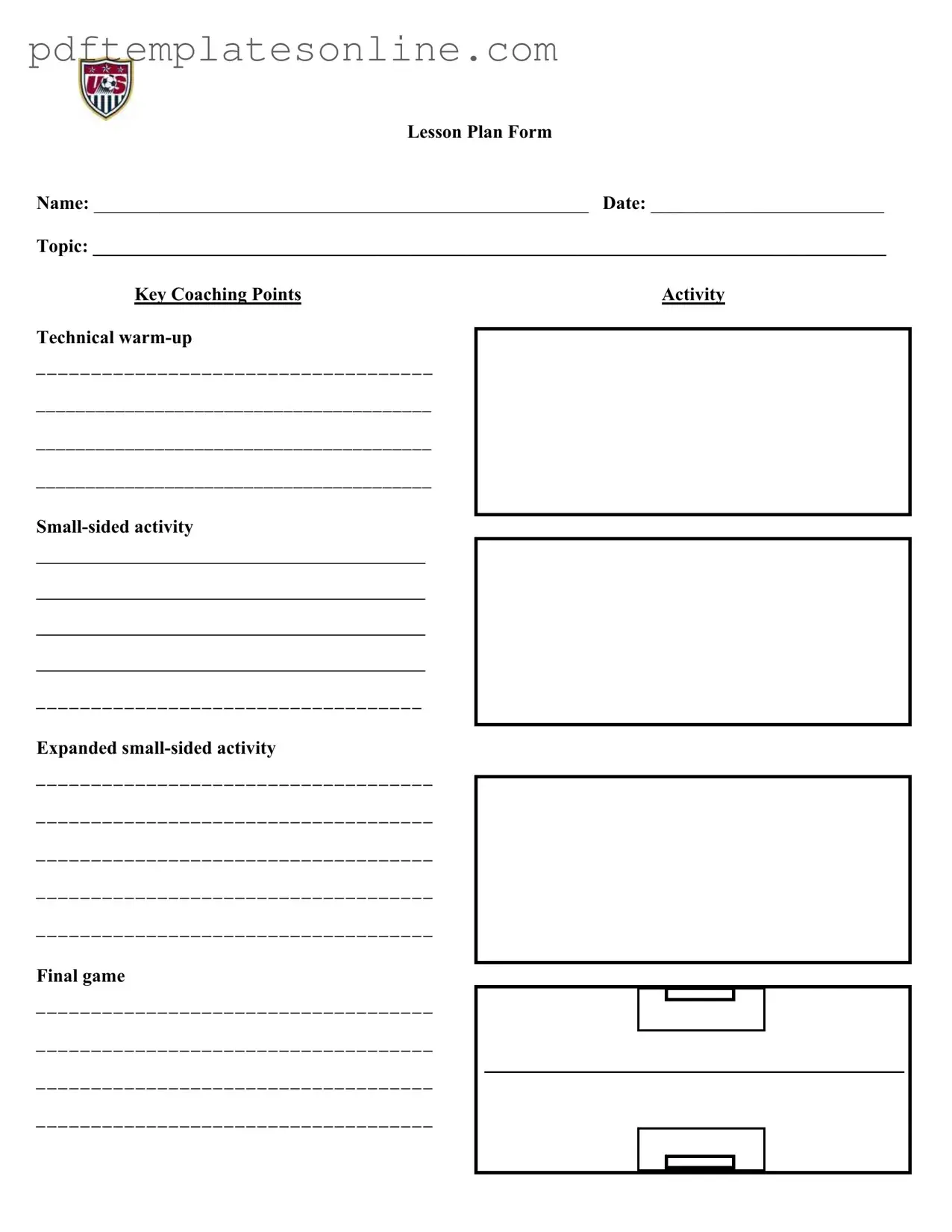 Blank Soccer Training Session Plan Form