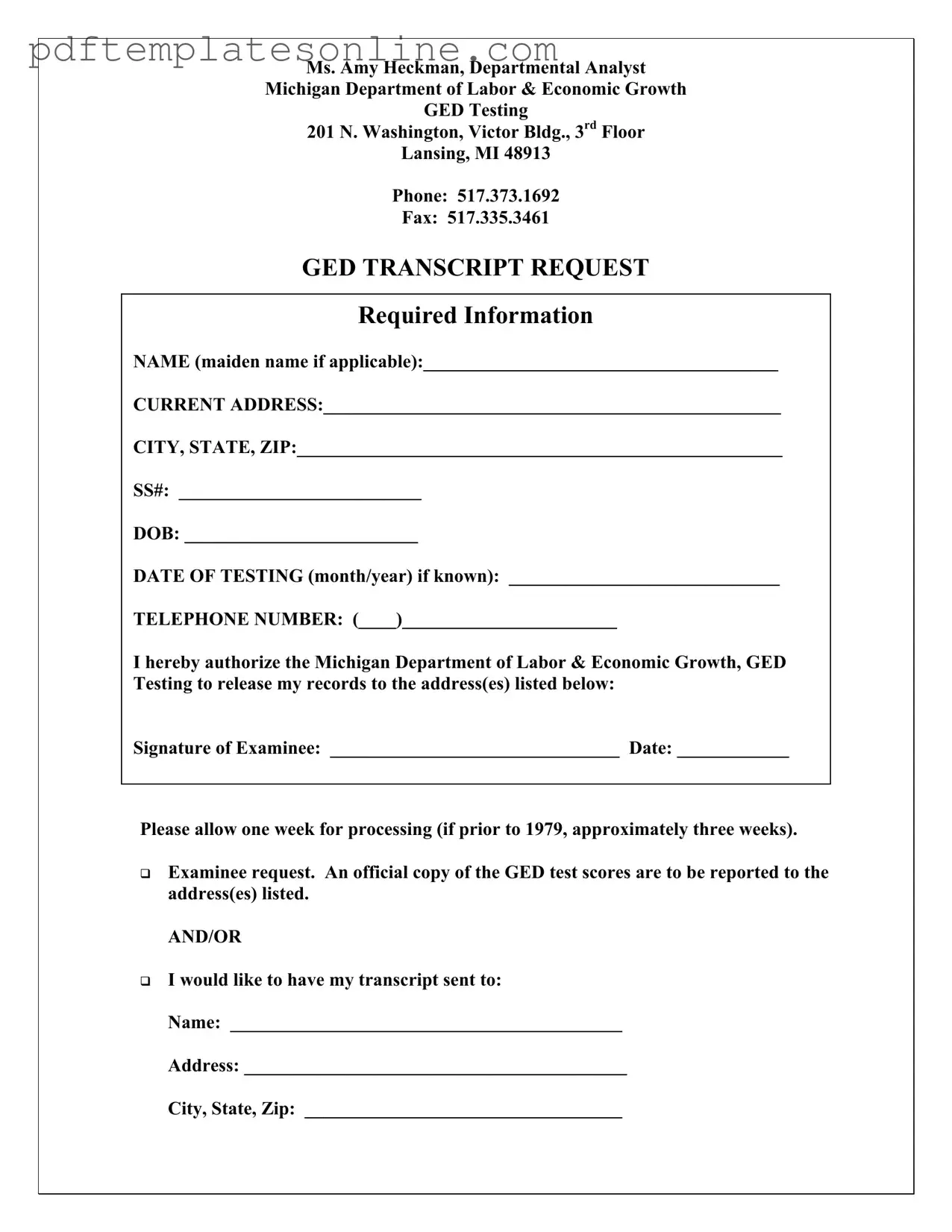 Blank Michigan Ged Transcript Request Form