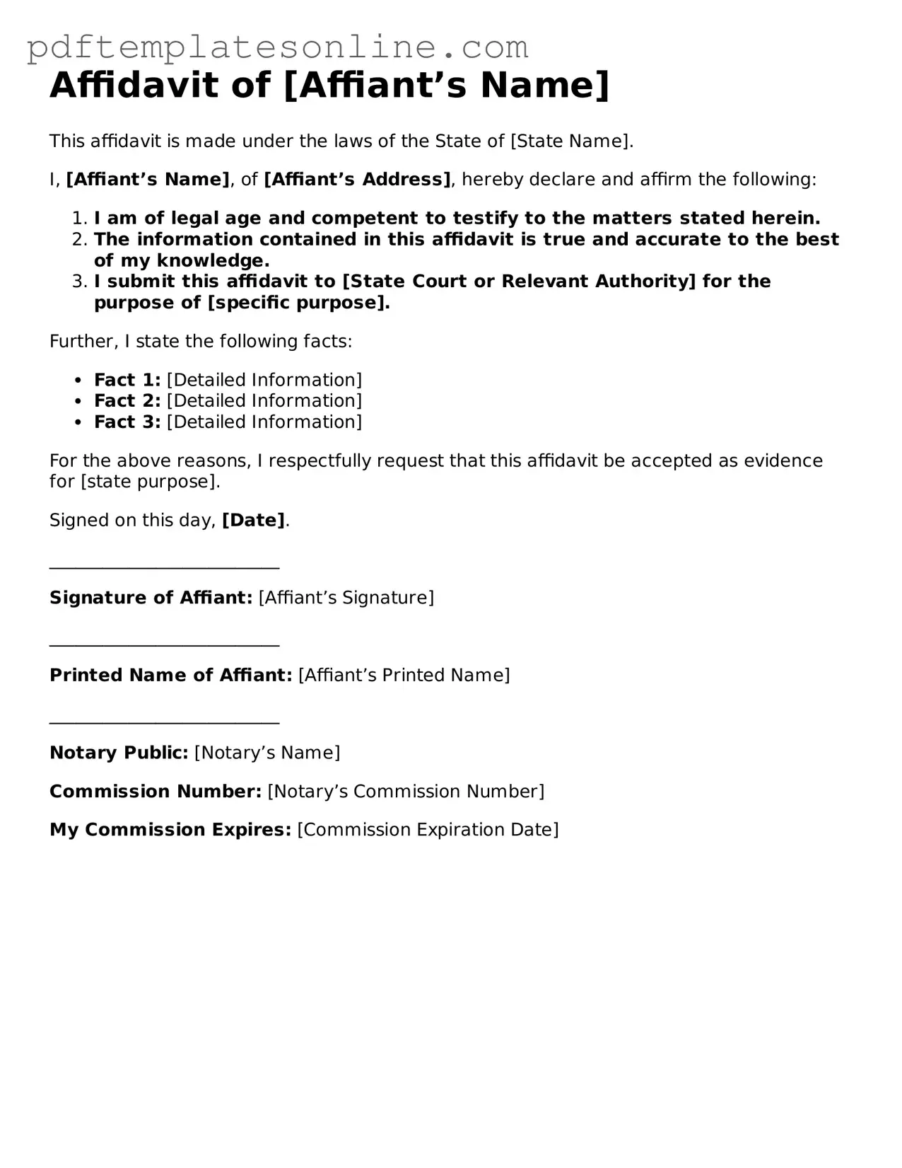 Fillable Affidavit Document