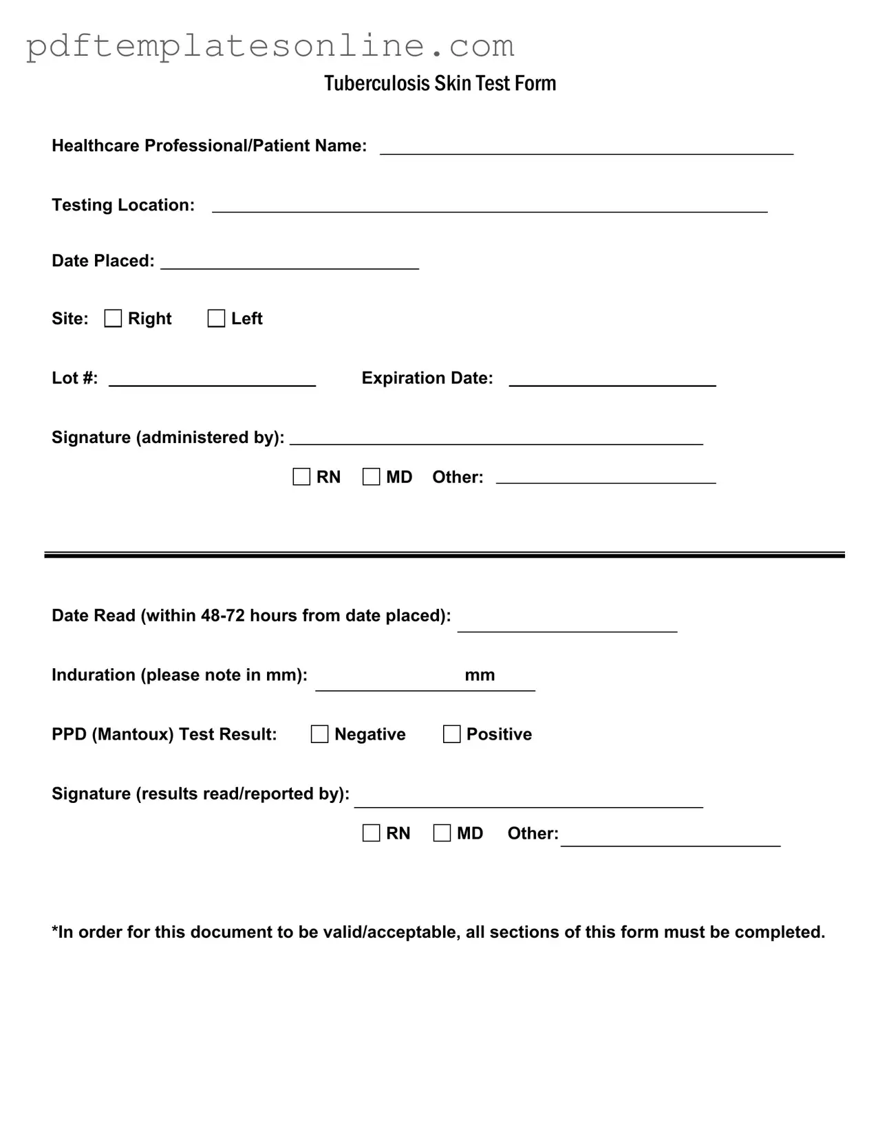 Blank Tb Test Form