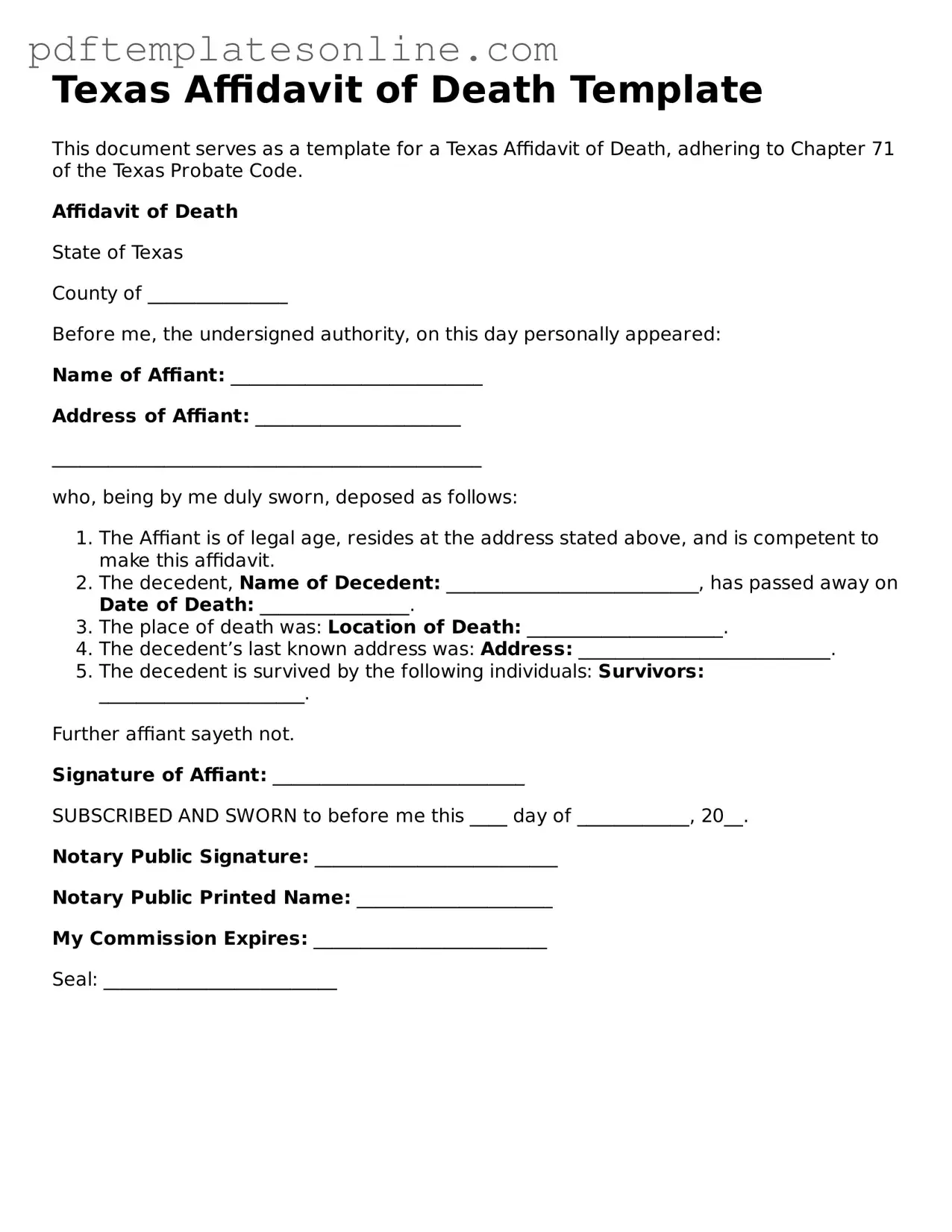 Official Texas Affidavit of Death Document