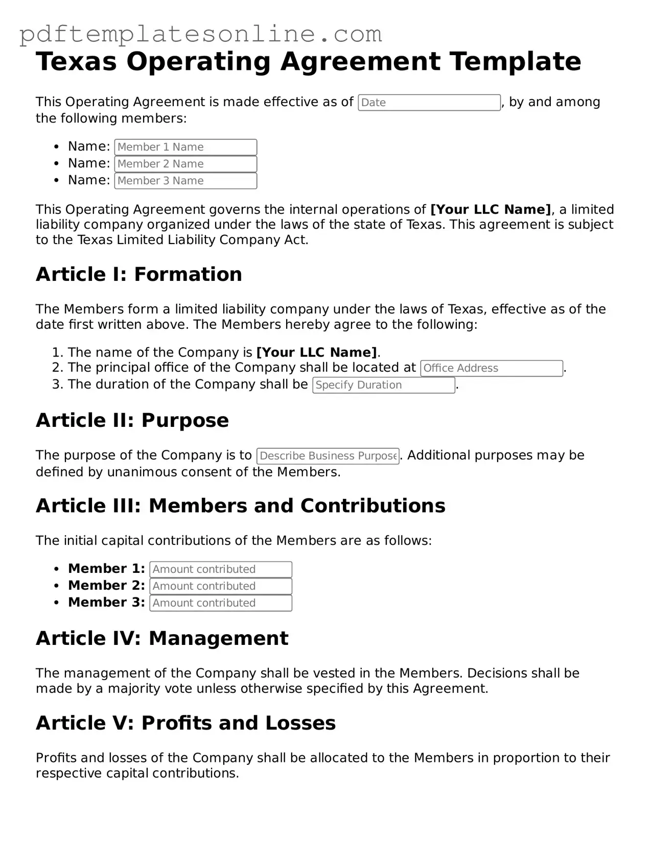 Official Texas Operating Agreement Document