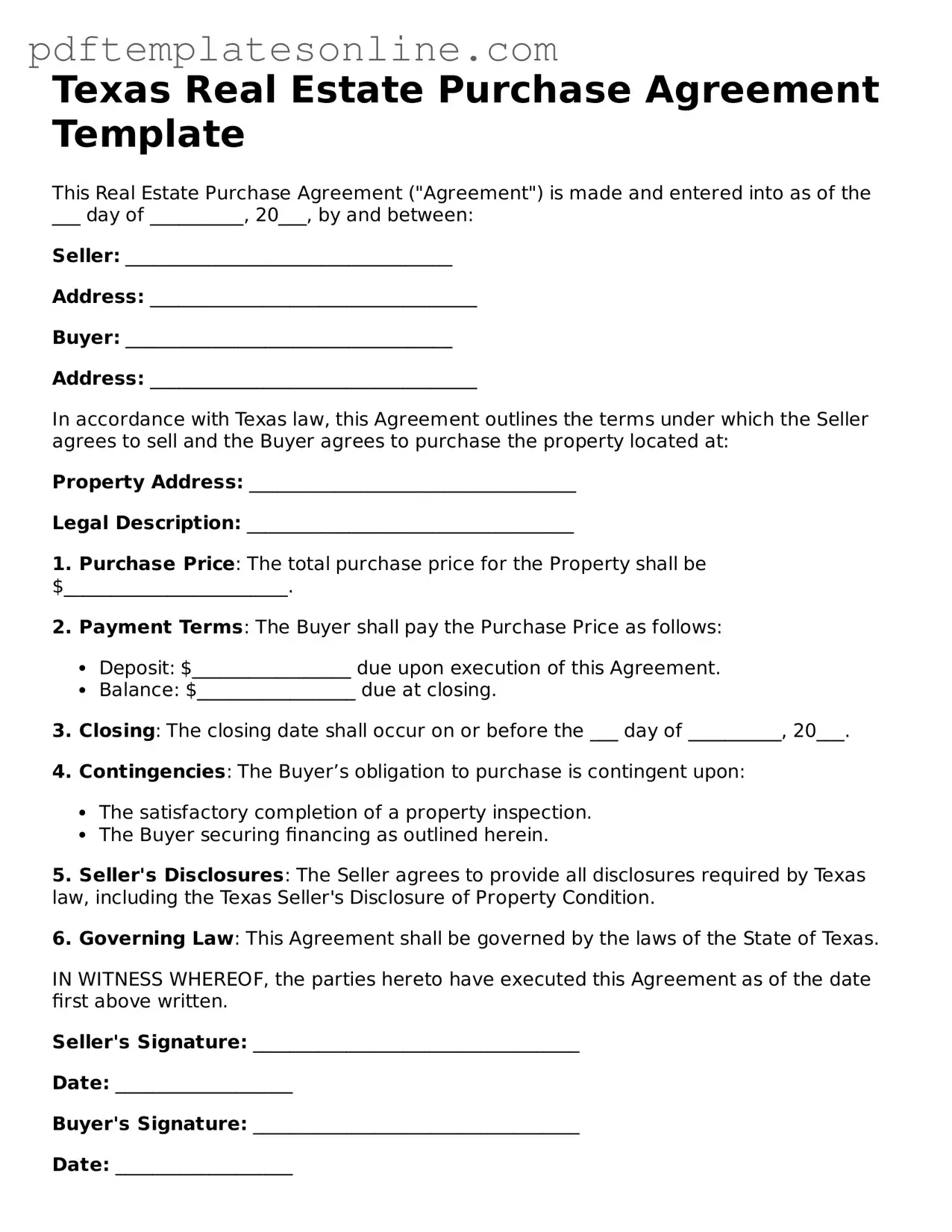Official Texas Real Estate Purchase Agreement Document
