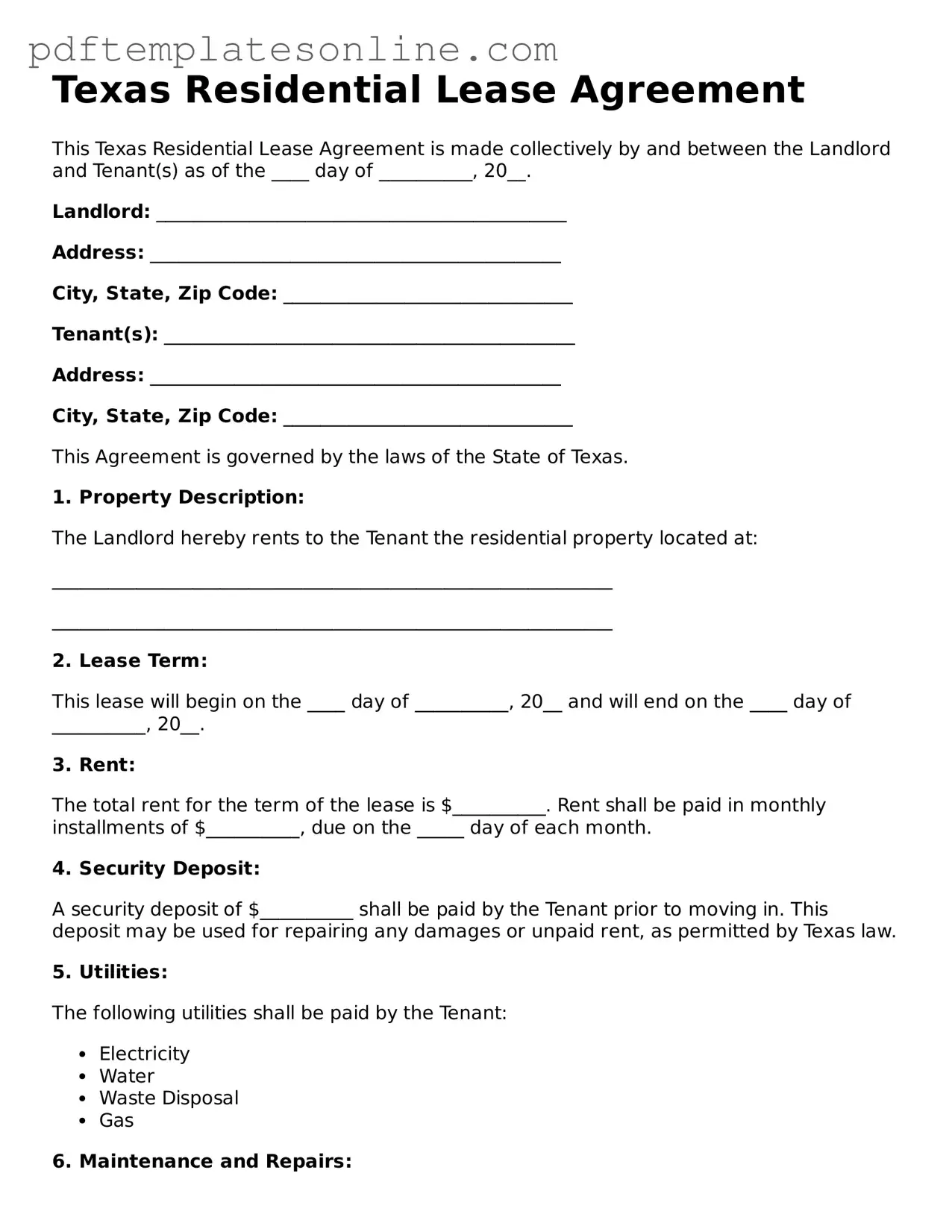 Official Texas Residential Lease Agreement Document