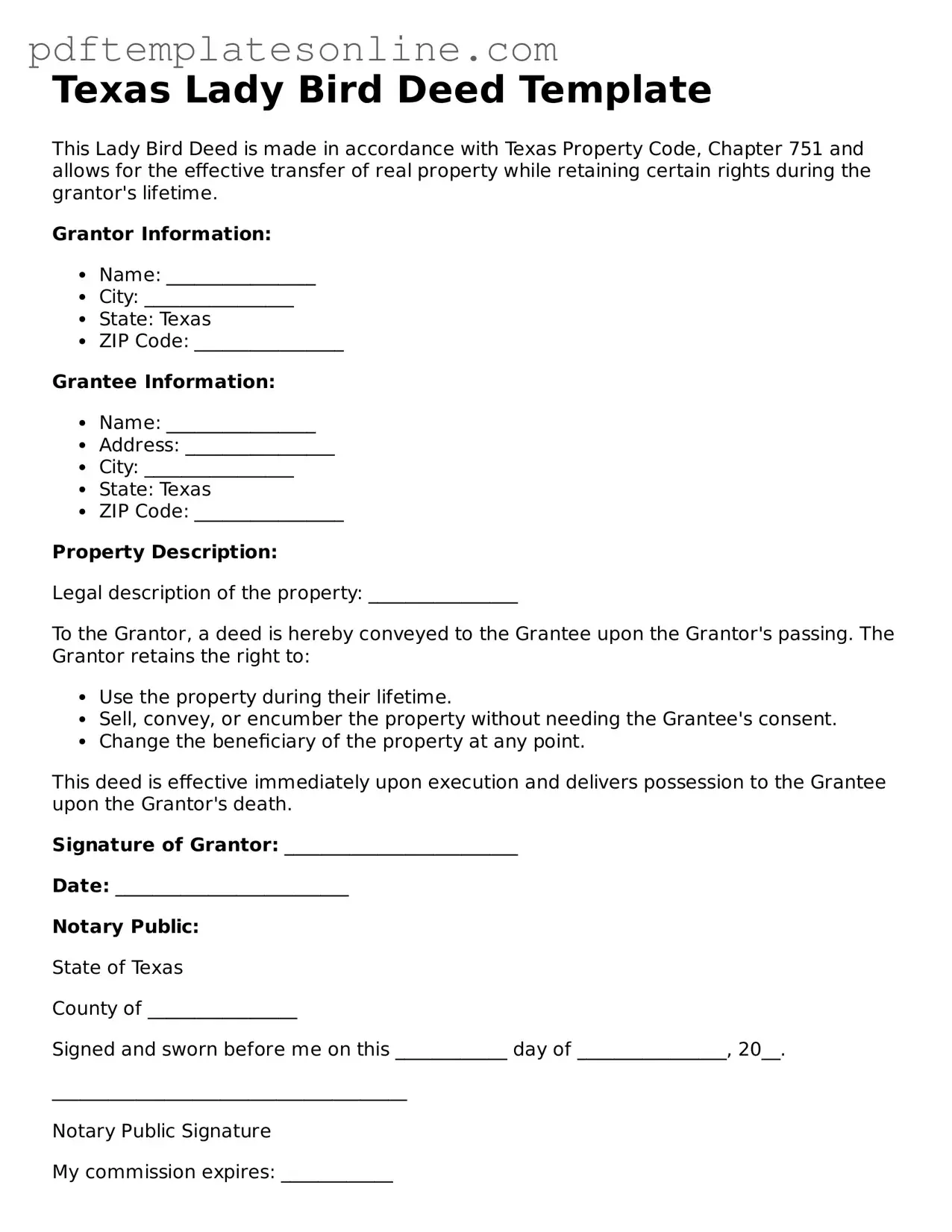Official Texas Lady Bird Deed Document