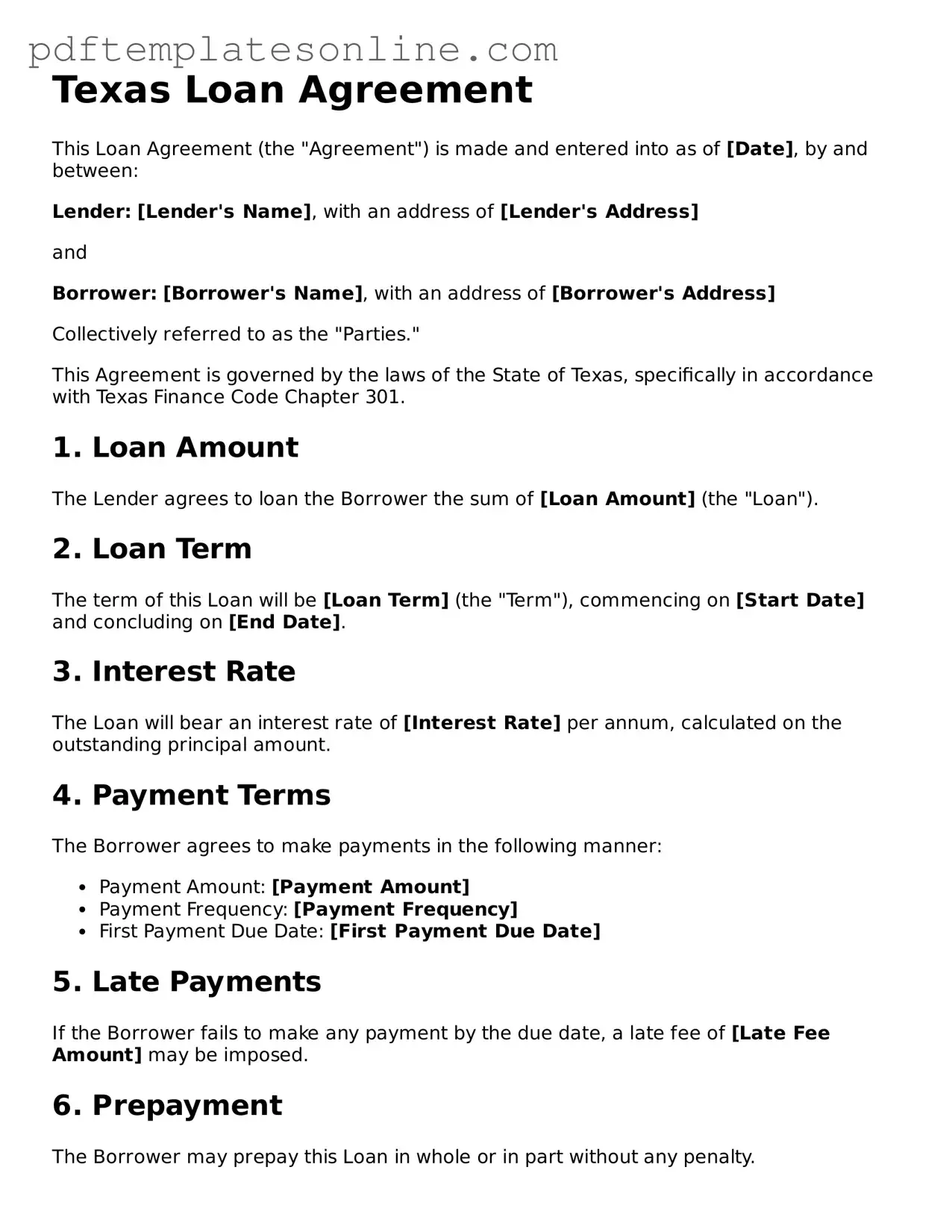 Official Texas Loan Agreement Document