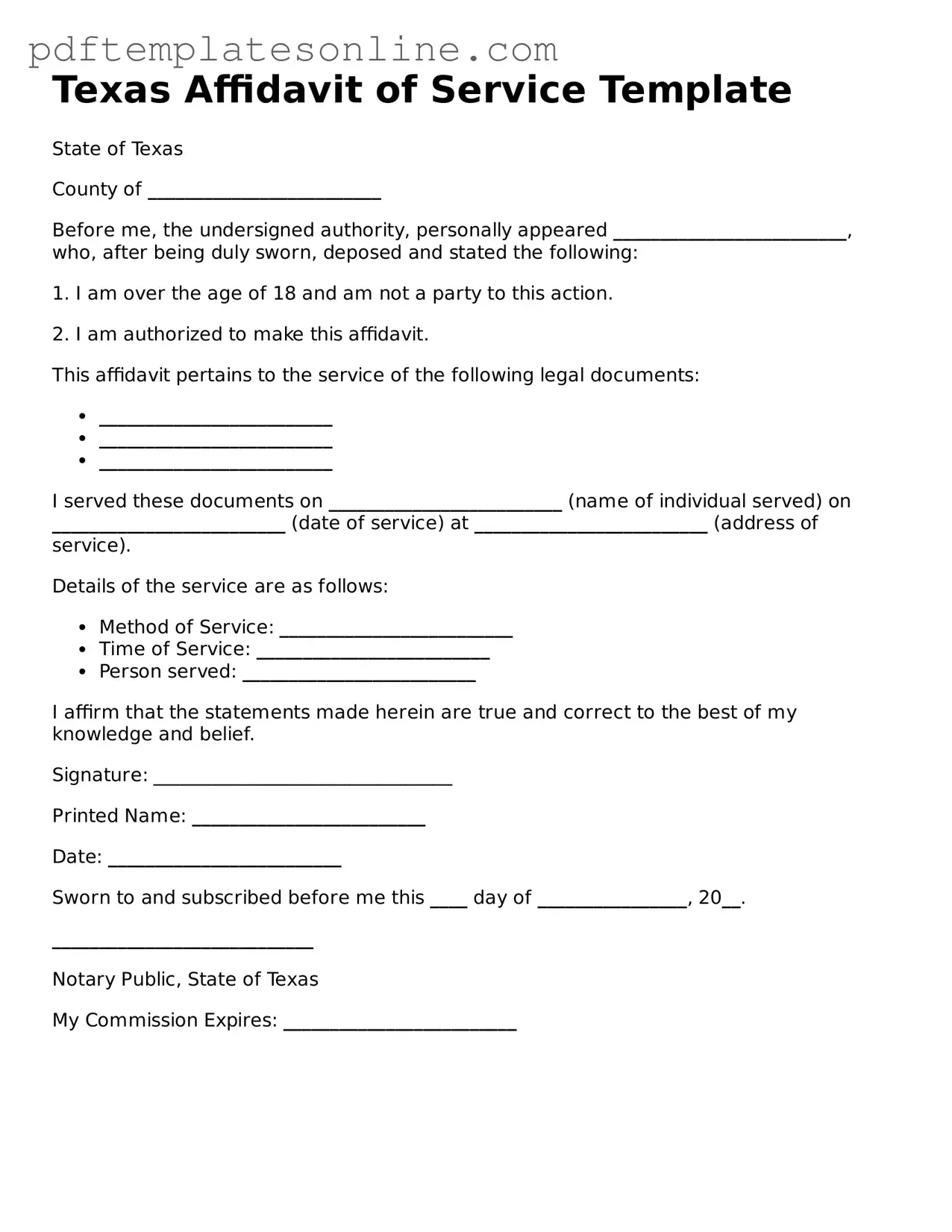 Official Texas Affidavit of Service Document