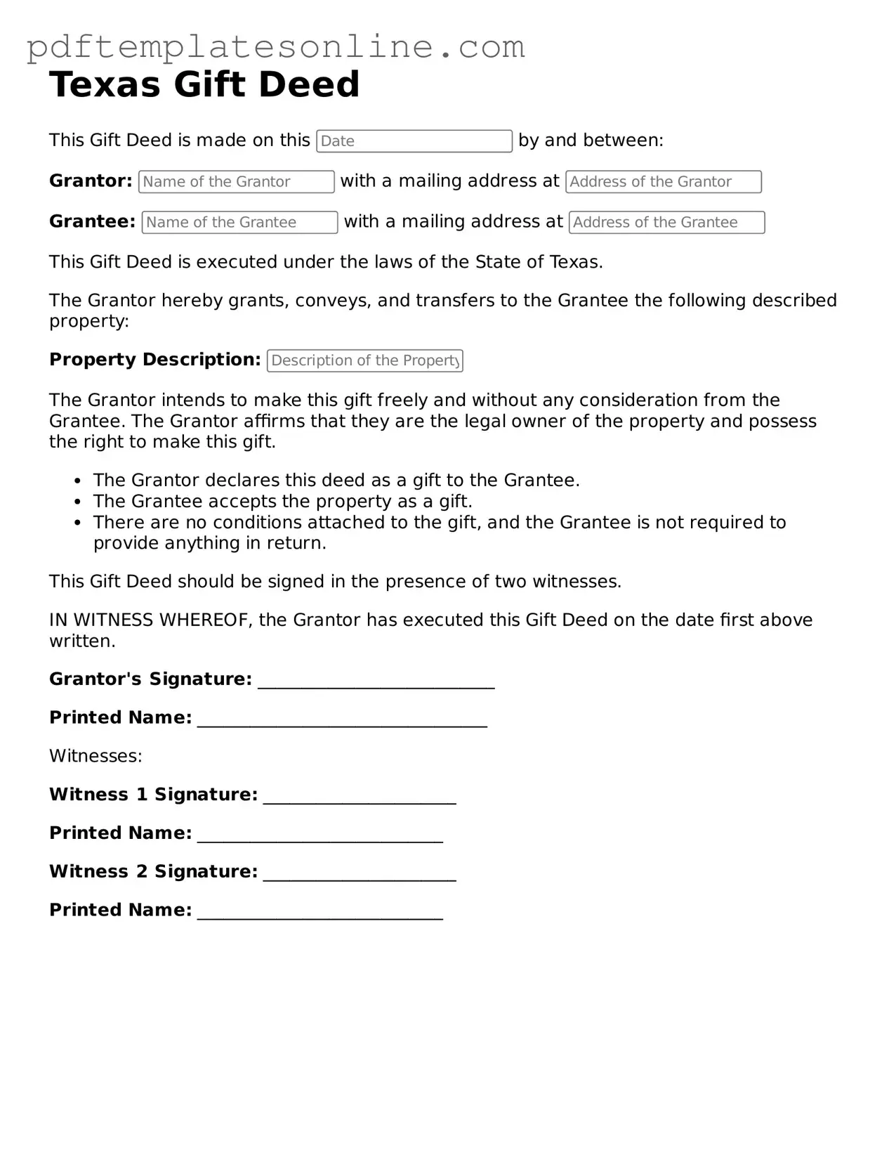 Official Texas Gift Deed Document