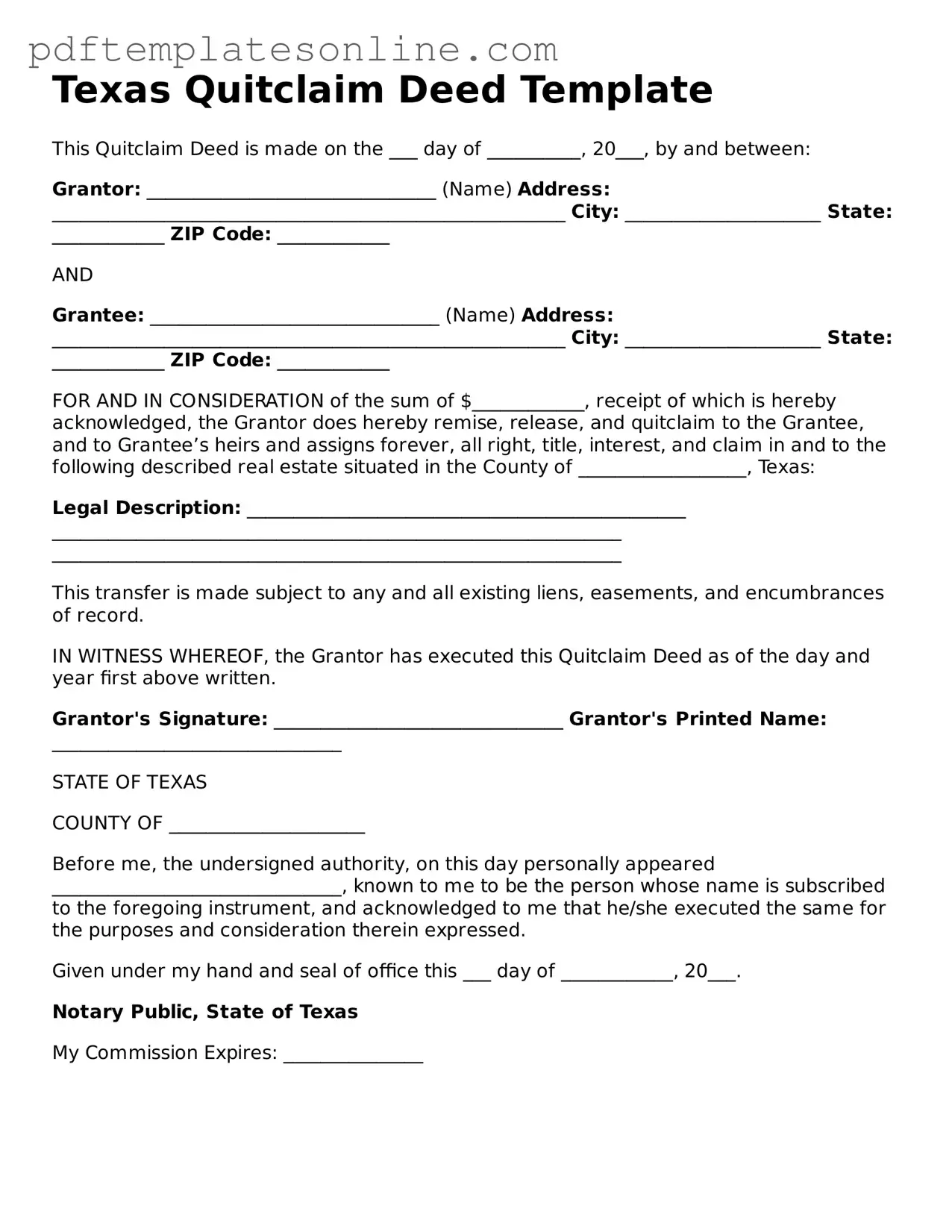 Official Texas Quitclaim Deed Document
