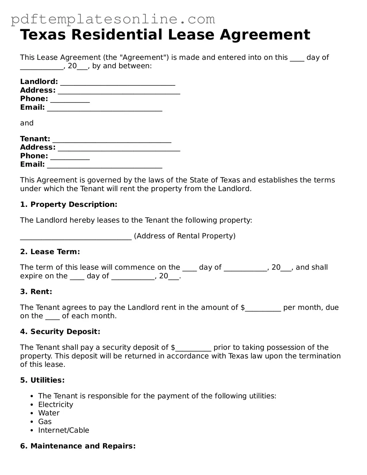 Official Texas Lease Agreement Document