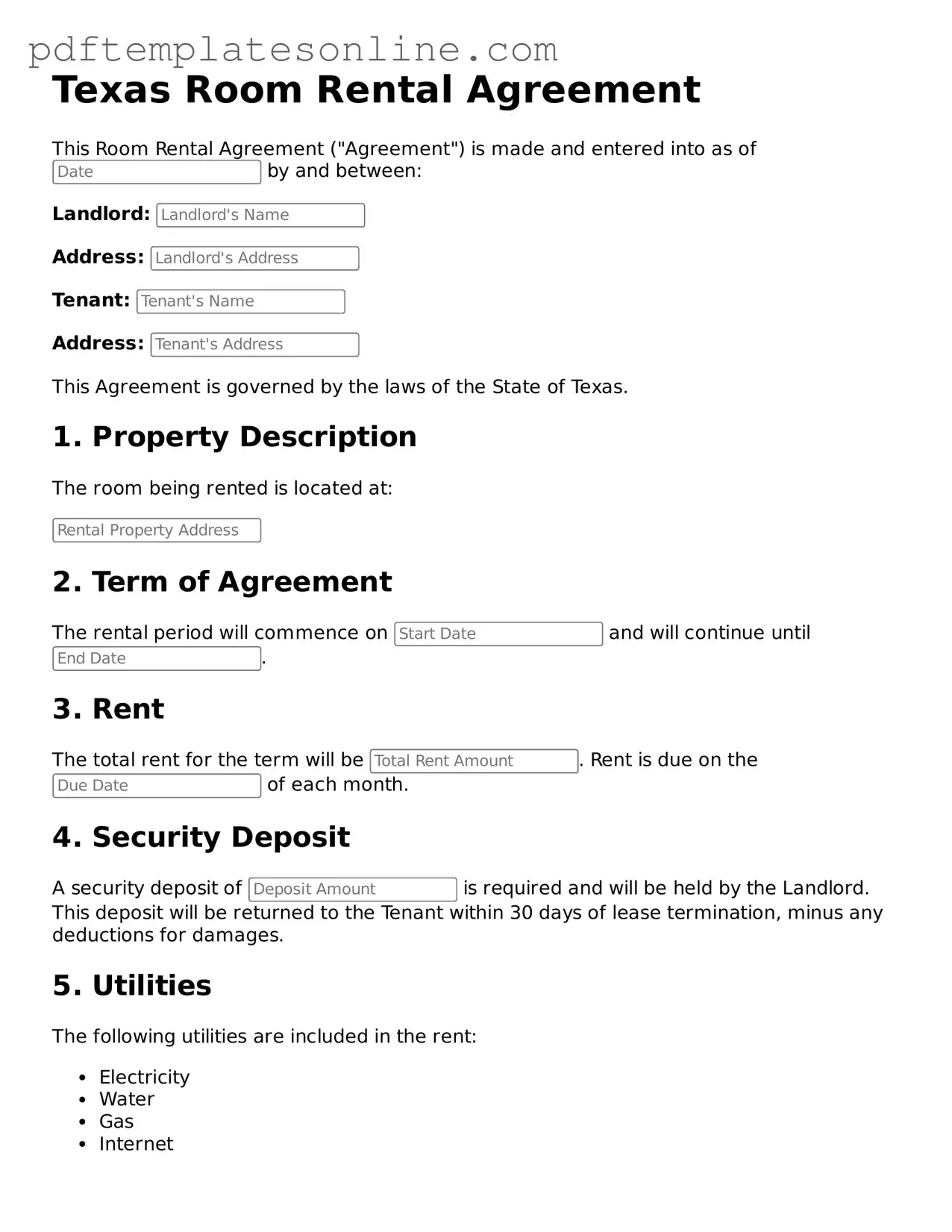 Official Texas Room Rental Agreement Document