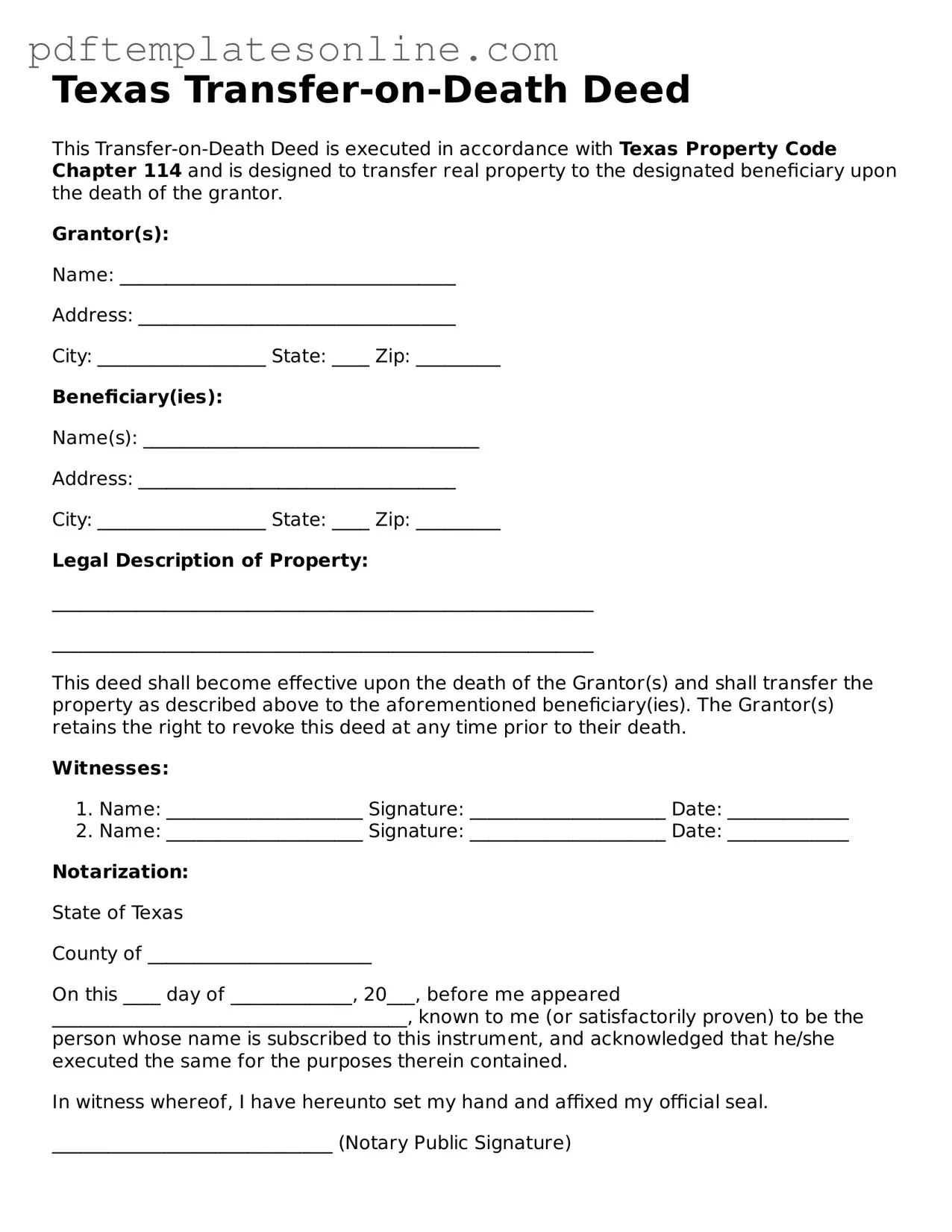 Official Texas Transfer-on-Death Deed Document