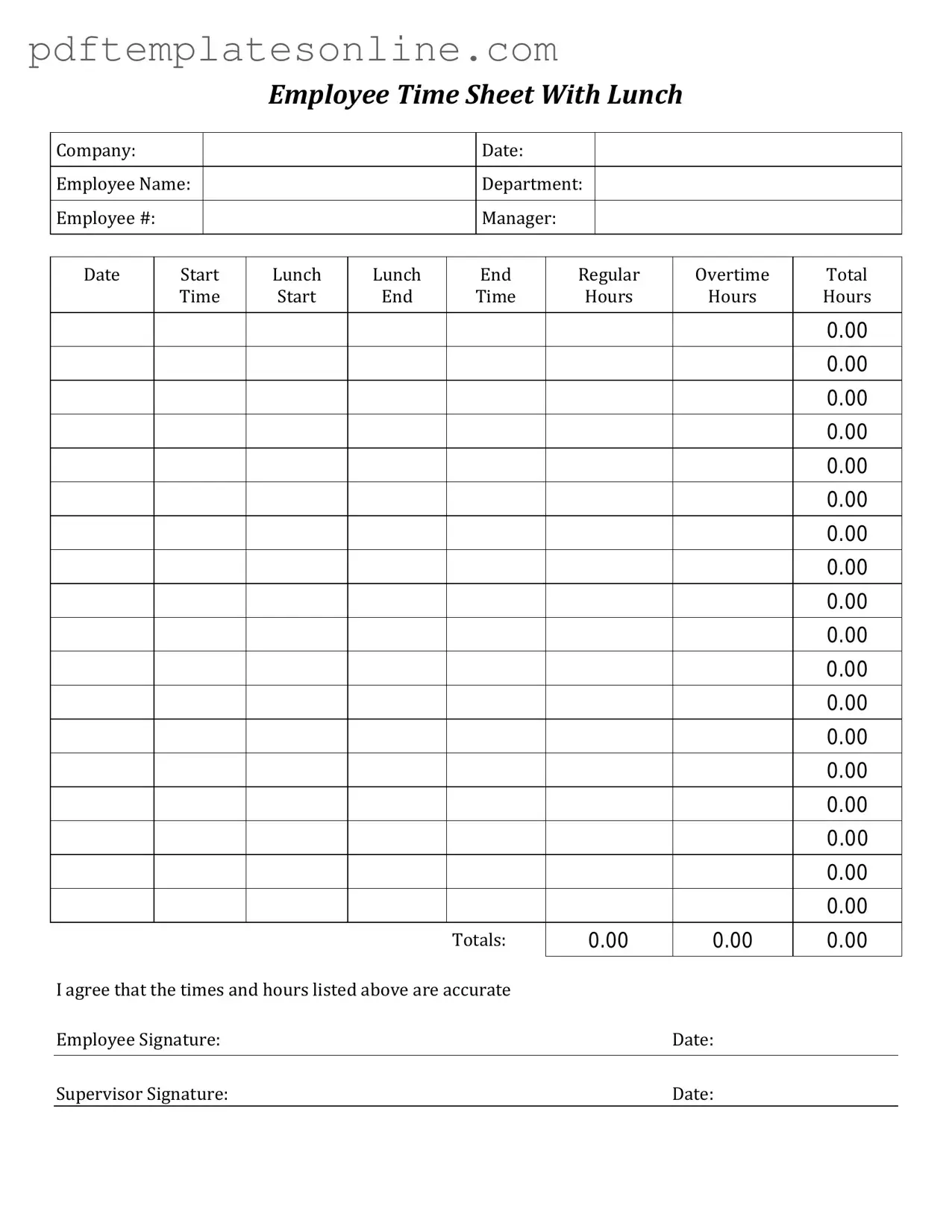 Blank Time Card Form