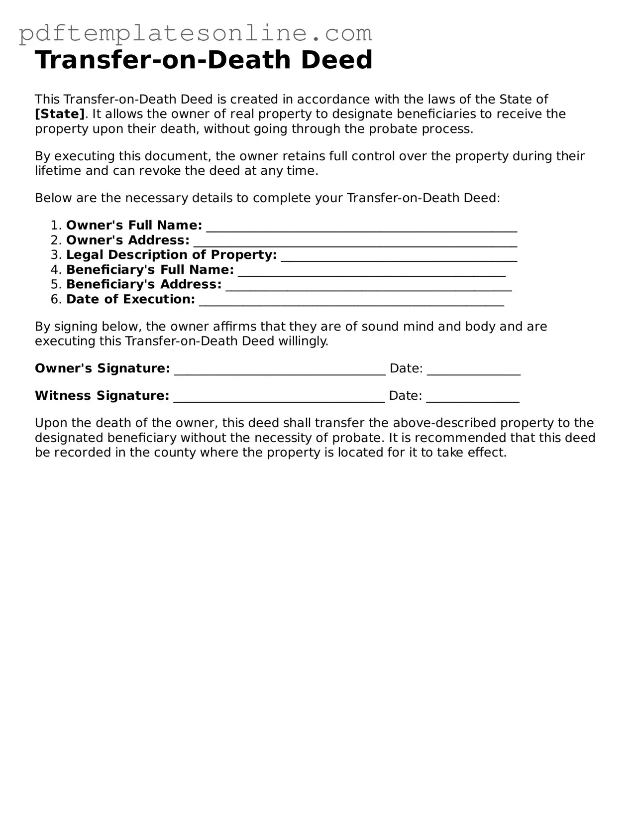 Fillable Transfer-on-Death Deed Document