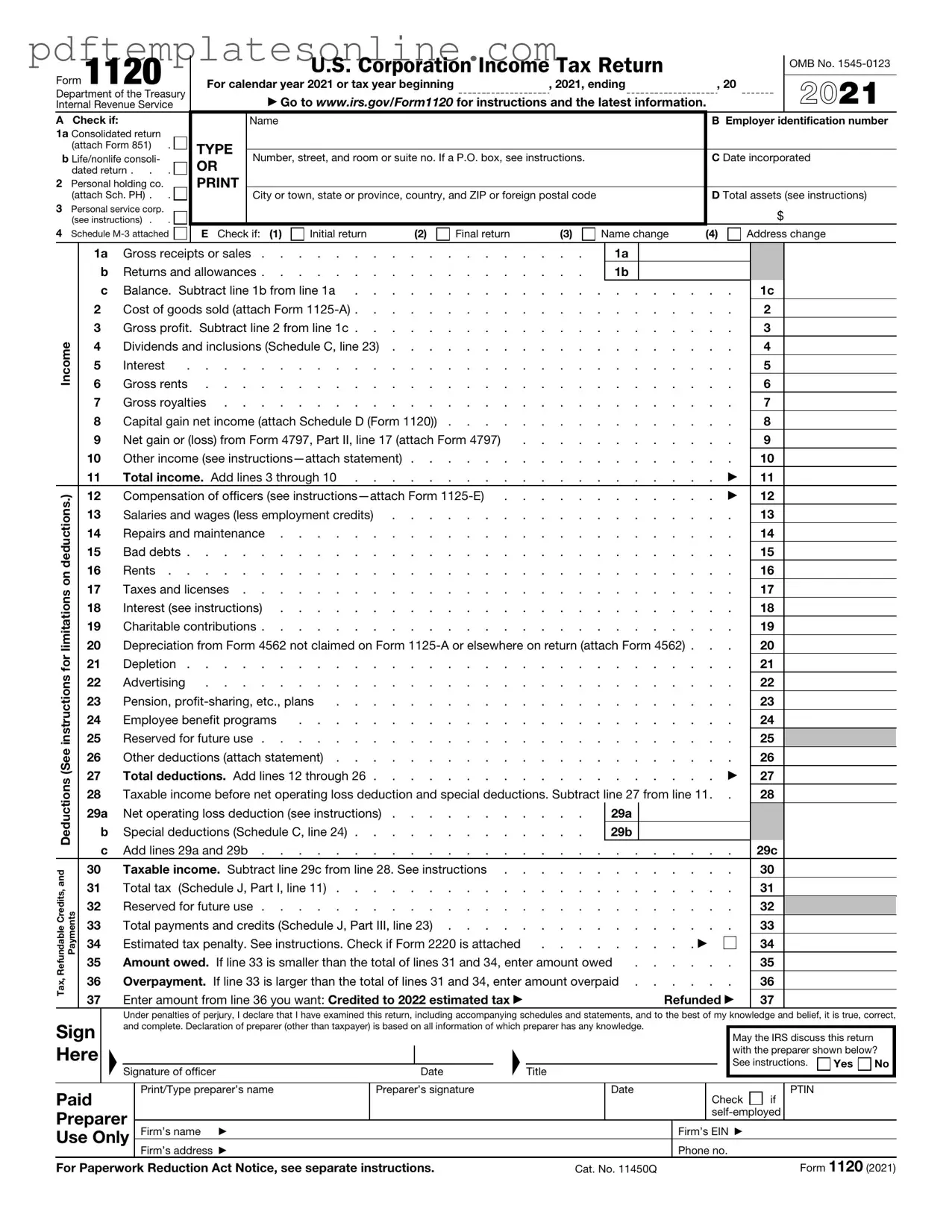 Blank IRS 1120 Form