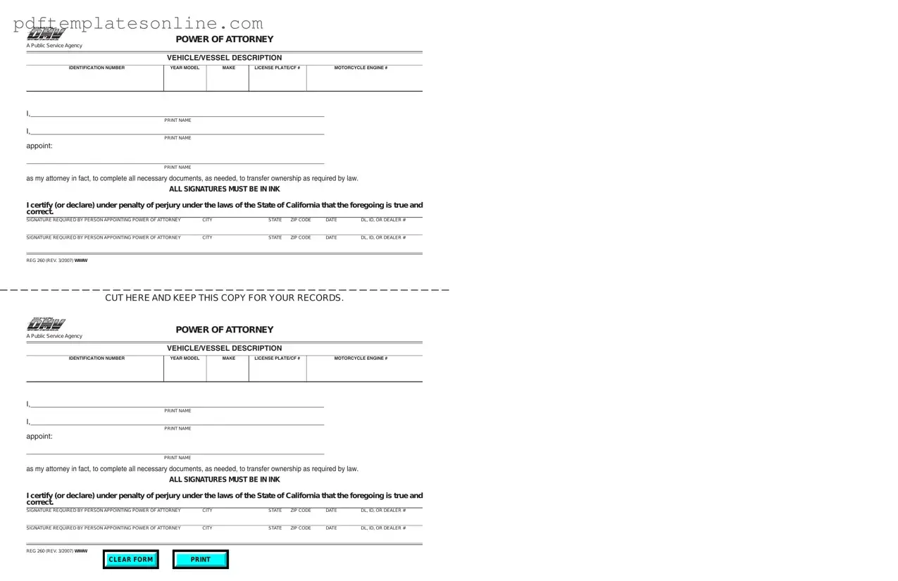 Blank Vehicle POA REG 260 Form
